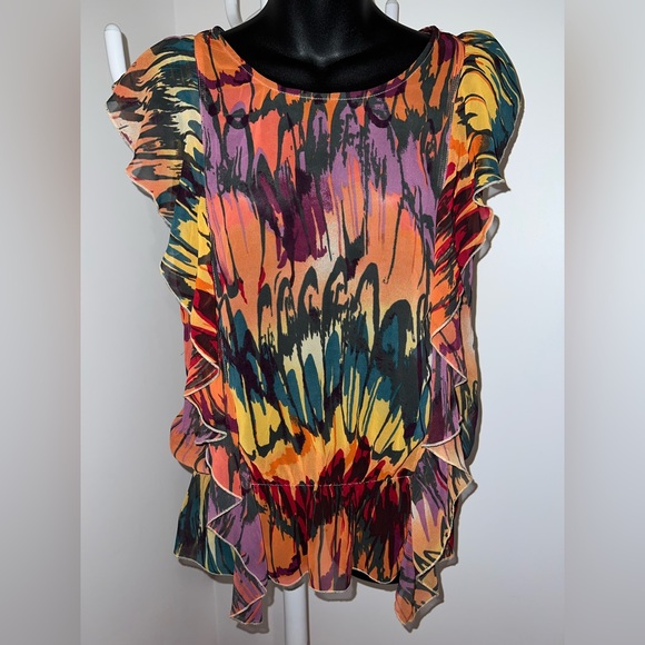 Multicolor Abstract flirty Ruffle Top - Picture 2 of 3
